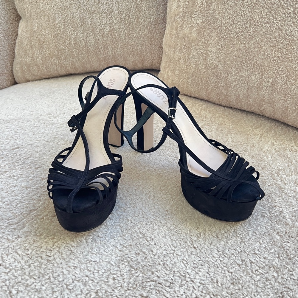 SCHUTZ Black Strappy Platform Heels